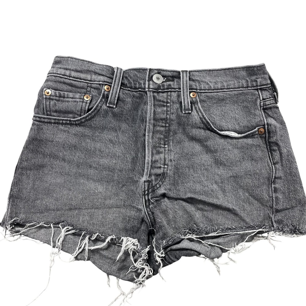 Levi's 501 Shorts Womens W25 Gray High Rise Denim Button Fly Cutoff Frayed Hem